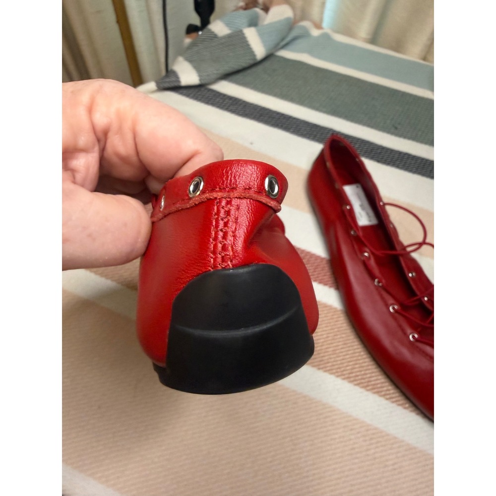 Steve Madden Pointe Flats Women 6.5 Red Leather Lace Up Square Toe Ghillie - Picture 9 of 9
